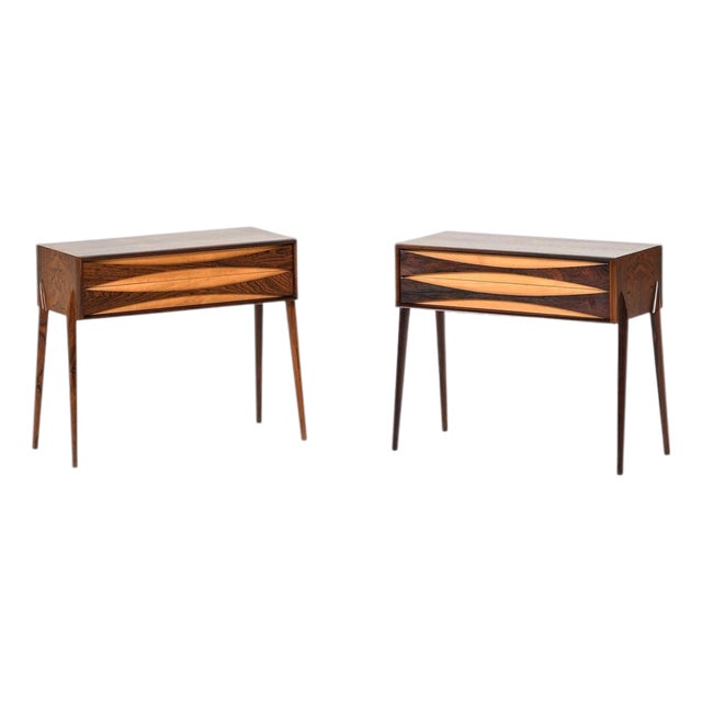 Beech and Rosewood Bedside Tables by Rimbert Sandholt, 1960s, Set of 2 For Sale