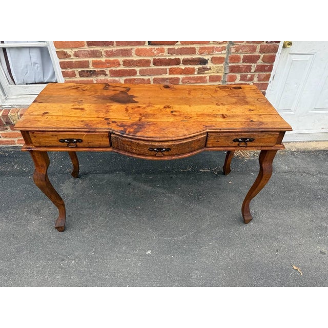 Late 20th Century Vintage French Provincial Rustic Farmhouse Style Three Drawer Console Table/ Table Desk For Sale - Image 5 of 13