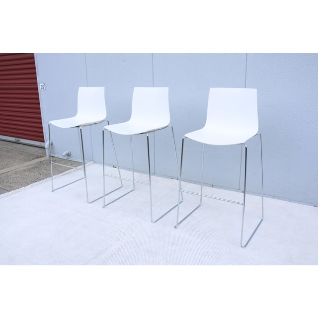 White Italian Lievore Altherr Molina for Arper Stackable Catifa Bar Stools, Set of 3 For Sale - Image 8 of 18