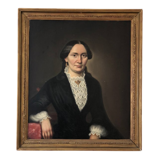 Antique Original Oil Painting of a German Lady, Large 19th Century Portrait For Sale