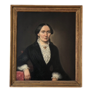 Antique Original Oil Painting of a German Lady, Large 19th Century Portrait