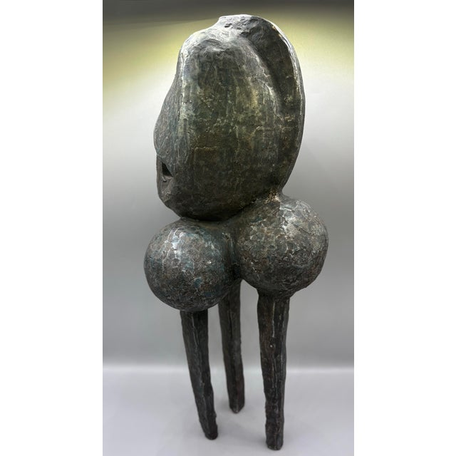Mid Century Brutalist Bronzed Metal Tribal Tripod Sculpture For Sale - Image 10 of 11