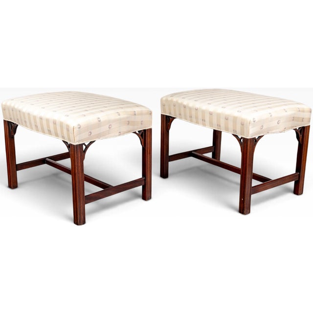 Vintage Southwood Chippendale Style Mahogany Stools - A Pair A sophisticated matched pair of vintage Chippendale-style...