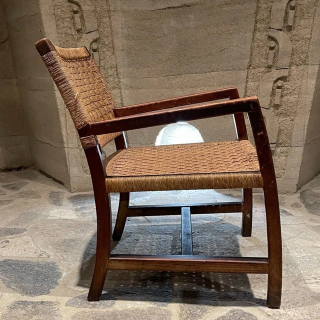 For your consideration, an easy armchair style of Clara Porset Mexico in red pine wood seagrass rope. Mexico circa the...