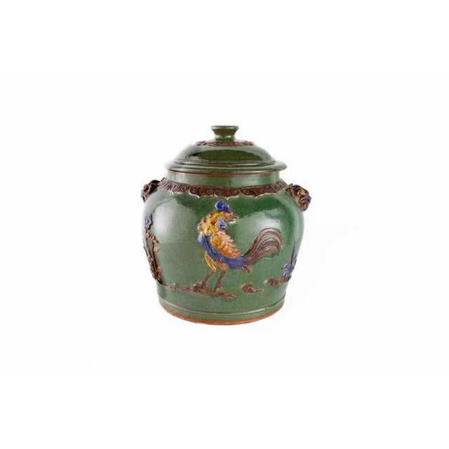 Majolica Pottery Painted Jar This jar measures: 14.5 wide x 12 deep x 16 inches high and is in Excellent Vintage Condition...
