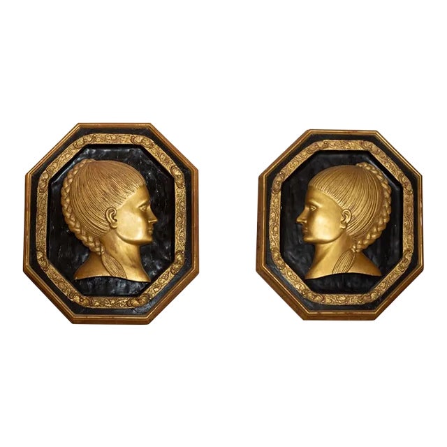 Pair of Giltwood Female Portraits by Carlos Villegas For Sale