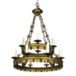 Mid 20th Century Tudor Style 2-Tier Tole Ring Chandelier For Sale