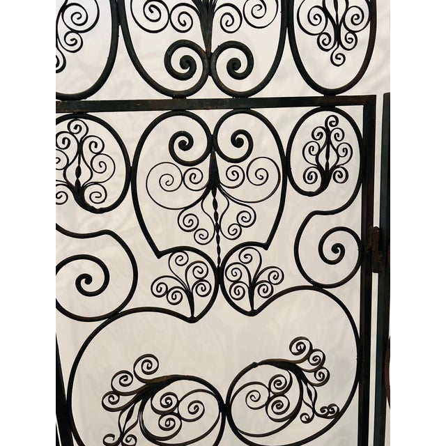 Black Spanish Revival Style 1960s 4 Panel Iron Ornate Scrolled Folding Screen Room Divider Woodard Unmarked For Sale - Image 8 of 14