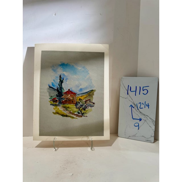 1950s Henry Emil Salloch Original Watercolor on Paper Modernist Mediterranean Villa. For Sale - Image 5 of 5
