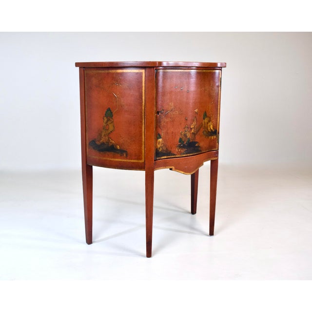Georgian Chinoiserie Red Lacquered Demi-Lune Cabinet For Sale In Philadelphia - Image 6 of 16