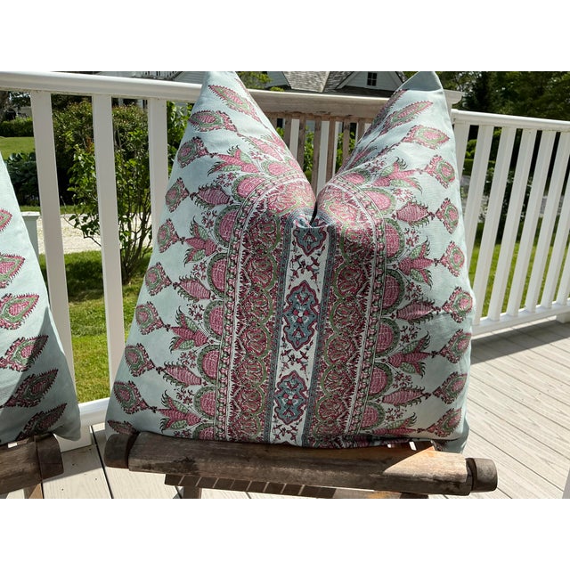 Thibaut Akola Stripe Raspberry and Teal Indienne Designer Pillow Covers — 22" Pair For Sale In Atlanta - Image 6 of 7