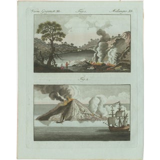 Bertuch, Volcanic Eruptions and Ships, 1800, Engraving For Sale