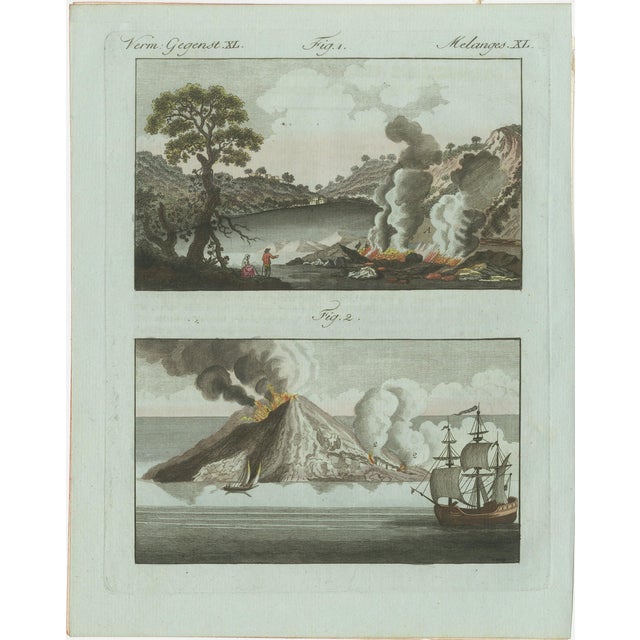 Bertuch, Volcanic Eruptions and Ships, 1800, Engraving For Sale