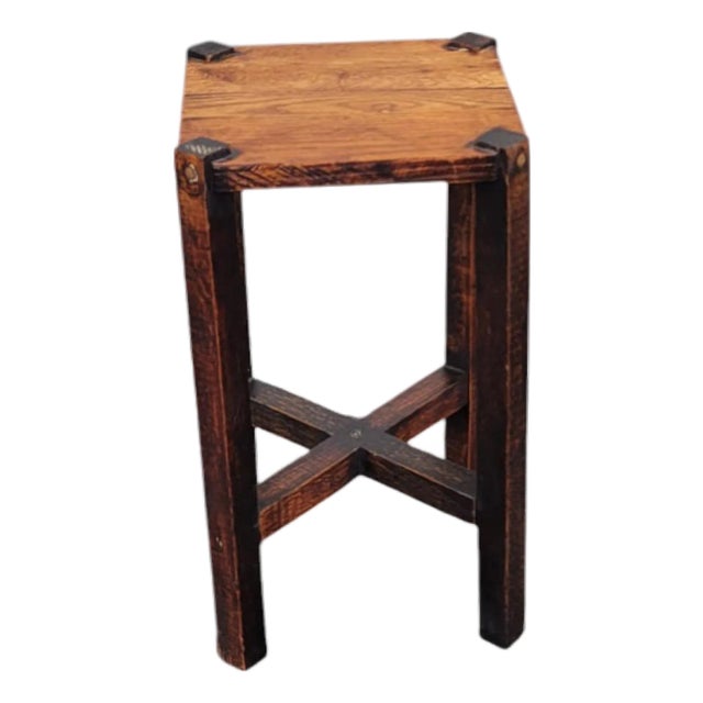 Early 20th C Arts & Crafts Mission Tiger Oak Side Table – Square Top For Sale