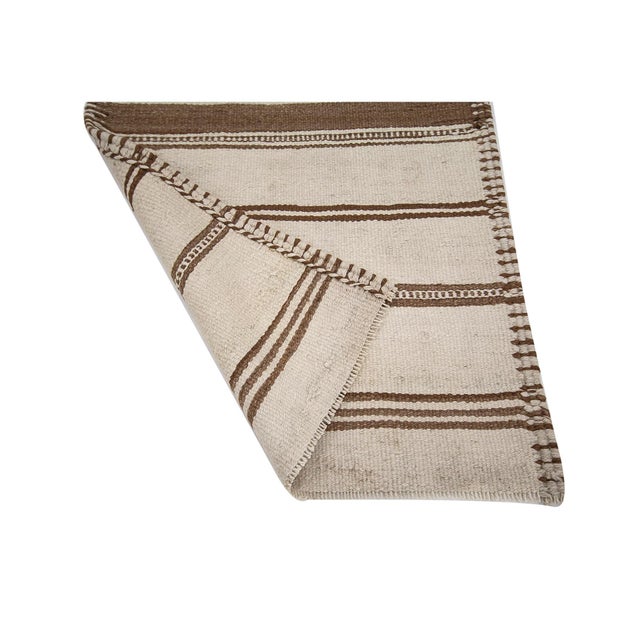 Mid 20th Century Vintage Cream & Brown Striped Kilim Runner For Sale - Image 5 of 7