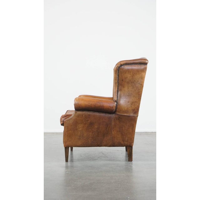 Large Wing Chair in Sheep Leather For Sale - Image 5 of 14