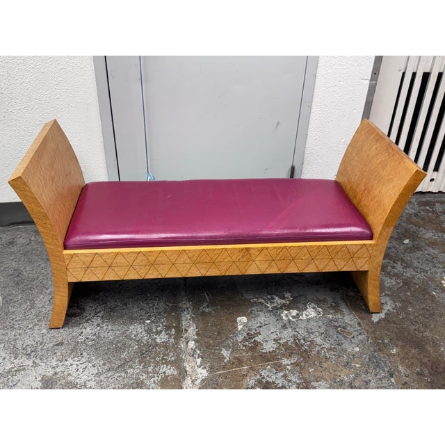 Custom Design Birdseye Maple + Leather Bench For Sale In San Francisco - Image 6 of 12