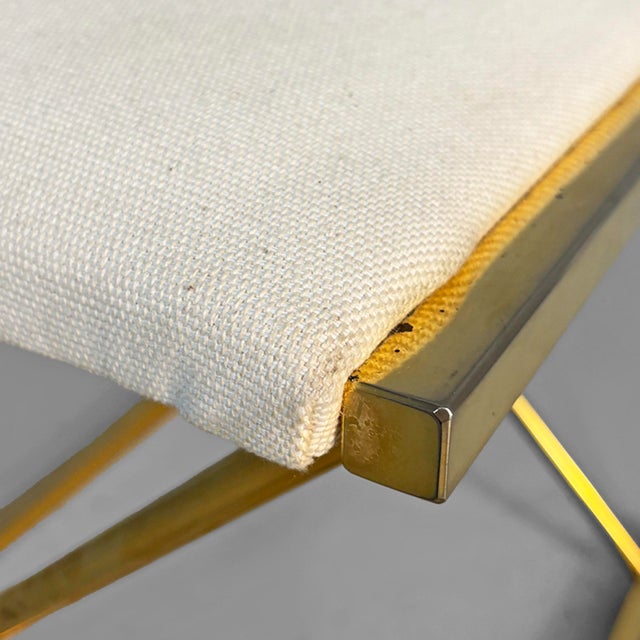 Gold Italian Modern Stools in Gilt Metal and White Fabric, 1980s, Set of 2 For Sale - Image 8 of 18