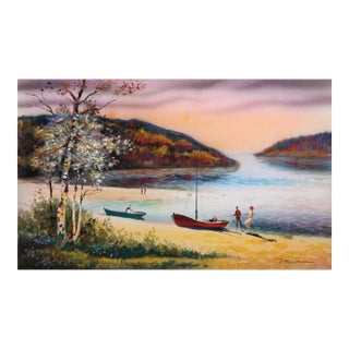 Evening on the Lake, Erik Freyman Watercolor With Pastels on Paper, Signed in Pen For Sale