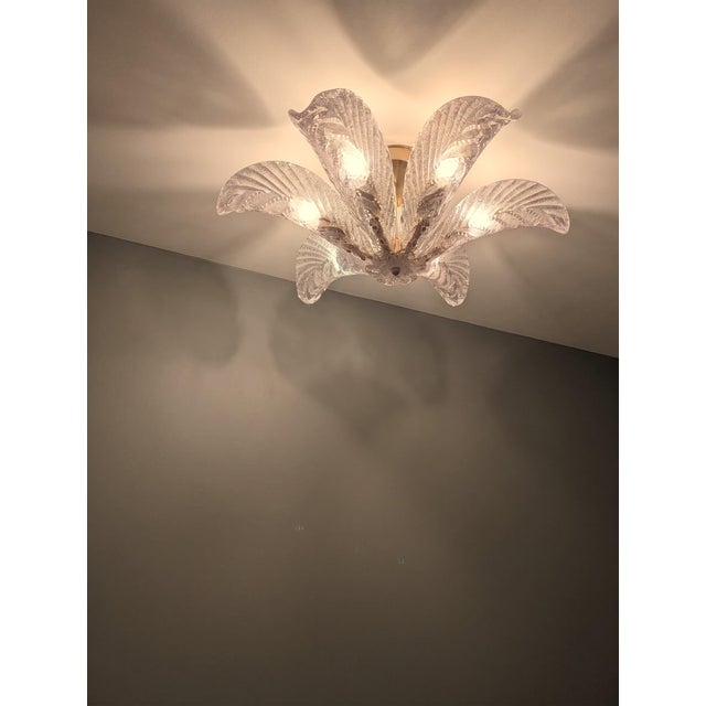 AVMazzega Large Art Deco Style Murano Glass Palm Leaf Ceiling Light from Mazzega, Italy 1960s For Sale - Image 4 of 11