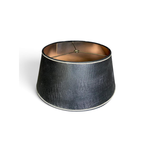 An exceptional mid-20th-century hardback bouillotte lamp shade. Designed in the iconic manner of Stiffel, this shallow-...