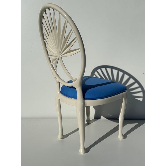 Hollywood Regency Set of Four Aluminum Chairs with Palm Leaf Motif For Sale - Image 3 of 12