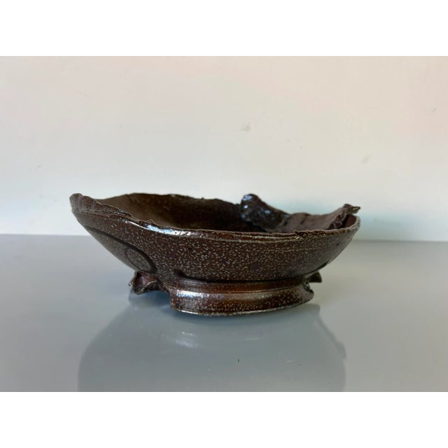 Ceramic Vintage Brown Glazed Abstract Pottery Bowl For Sale - Image 7 of 13