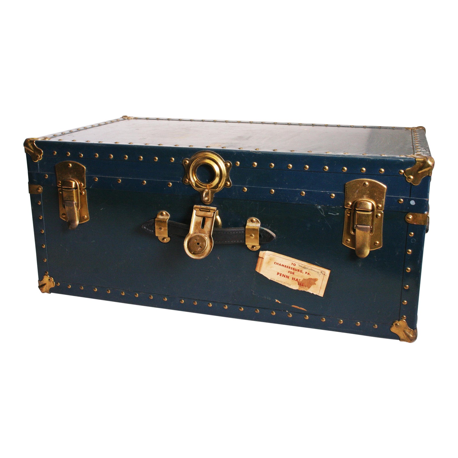Vintage Navy Blue Military Foot Locker with Tray Chairish