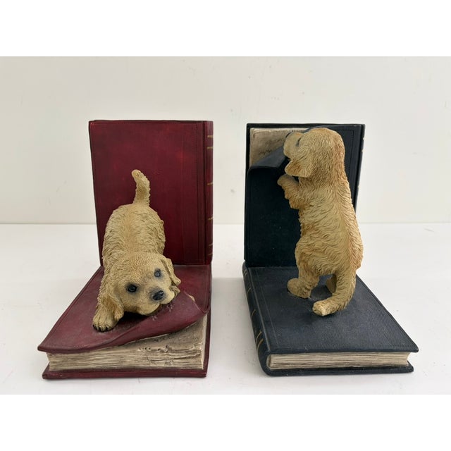 Late 20th Century Vintage Golden Retriever Bookends – Heavy Resin Figural Dog Pair For Sale - Image 5 of 13