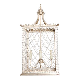 Square Crystal Cage Style Silvered Iron Pendant Chandelier For Sale