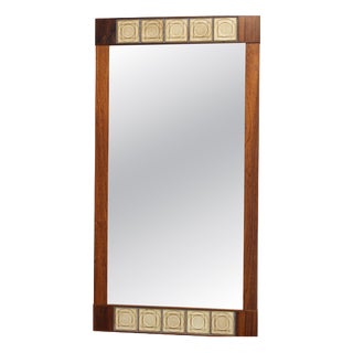 Mid-Century Danish Rectangular Wood and Tile Wall Mirror, 1960s For Sale