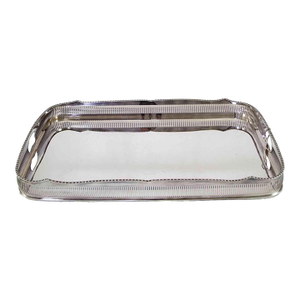 1990’s Vintage/New Silver Oblong Gallery Tray, Plain & Pierced Border