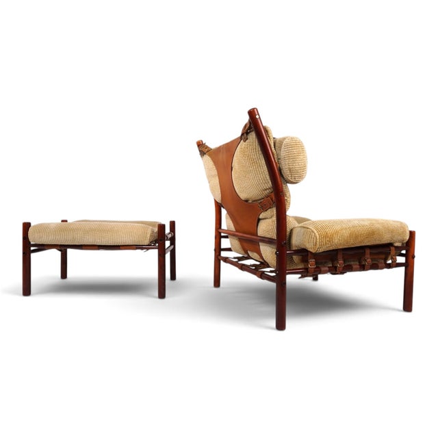 Mid-Century Modern Inca Lounge Chair with Ottoman Corduroy Upholstery from Arne Norell Ab, 1970, Set of 2 For Sale - Image 3 of 18