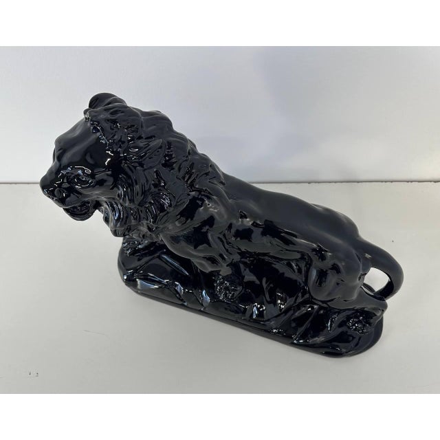 1930s Italian Artist, Art Deco Lion, 1930s, Black Polished Fired Clay For Sale - Image 5 of 11