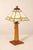 High Quality Oak Columnar Small Table or Desk Lamp with Leaded Glass Shade