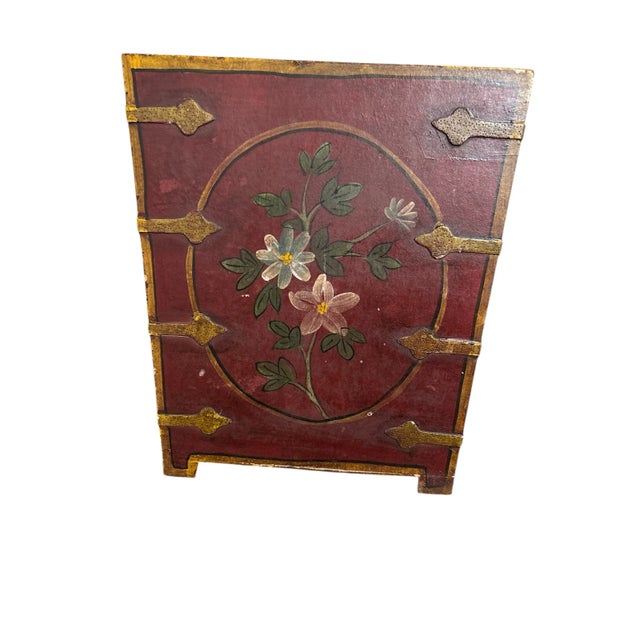 Mid 20th Century Vintage Red Floral Wastebasket For Sale - Image 4 of 10