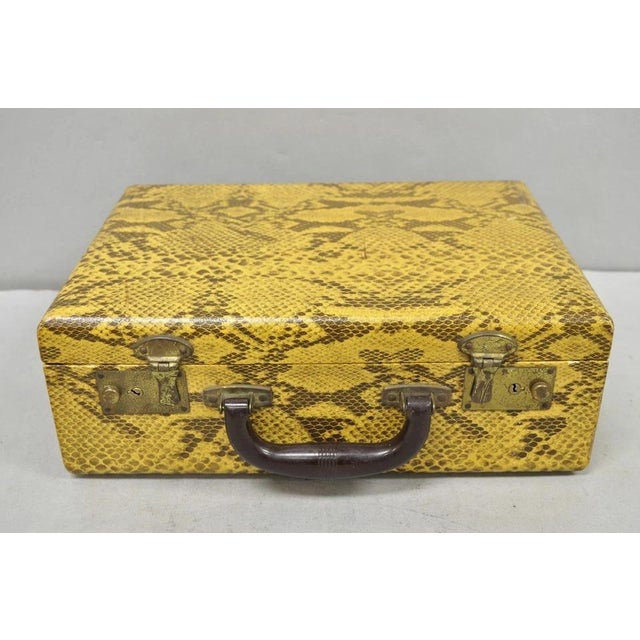 Mid-Century Modern Vintage Mid Century Modern Faux Python Snakeskin Travel Toiletry Case Suitcase For Sale - Image 3 of 16