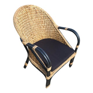 Modern Black Rattan Armchair Dining Chair W/ Wicker Seat For Sale