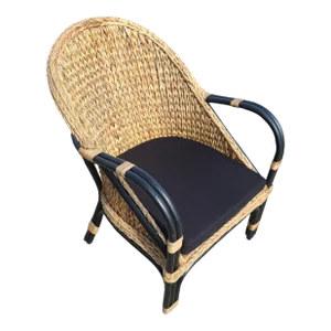 Modern Black Rattan Armchair Dining Chair W/ Wicker Seat