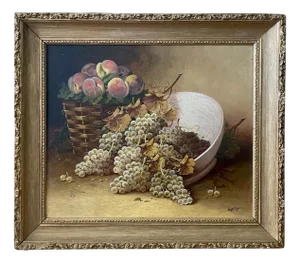 Louis Lartigau, Grapes and Peaches, Oil on Canvas, Framed