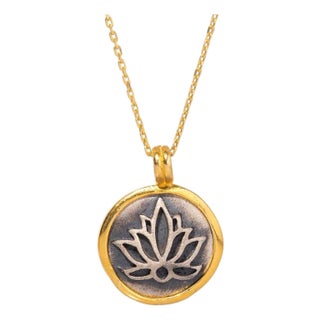 Purity Lotus Flower Sterling Silver & Gold Chain Necklace For Sale
