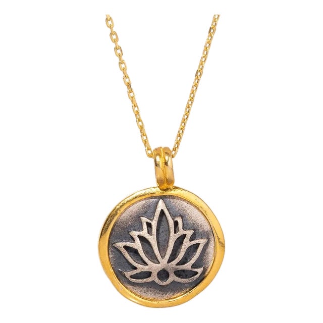 Purity Lotus Flower Sterling Silver & Gold Chain Necklace For Sale