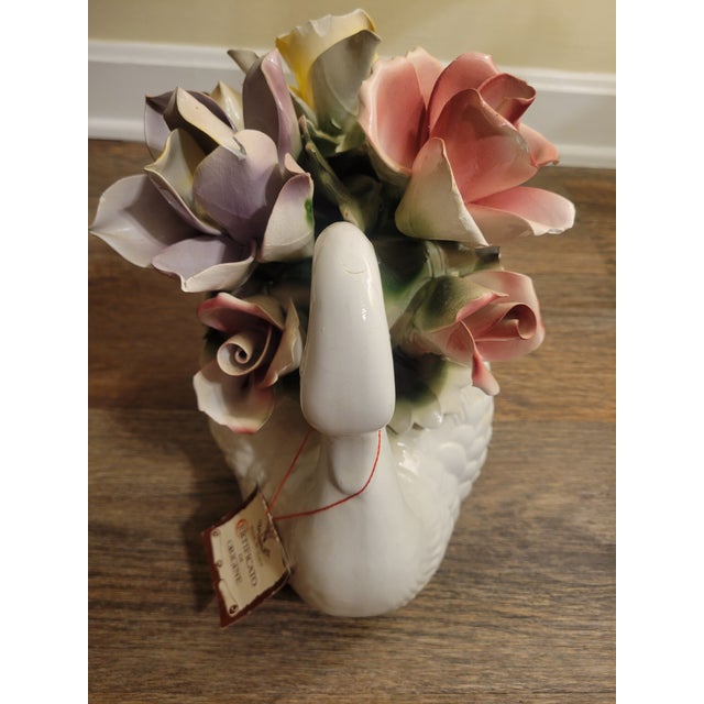 Ceramic Vintage Capodimonte Porcelain Swan Floral Centerpiece Made in Italy W/ Original Tag For Sale - Image 7 of 8