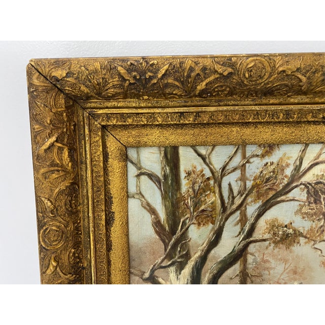 English Antique 19th Cen. Winter Scene Landscape Oil Painting For Sale - Image 3 of 12