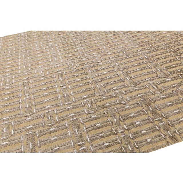 9 X 12 Contemporary Soumak Tan Wool and Jute Rug Handmade Geometric For Sale - Image 4 of 11
