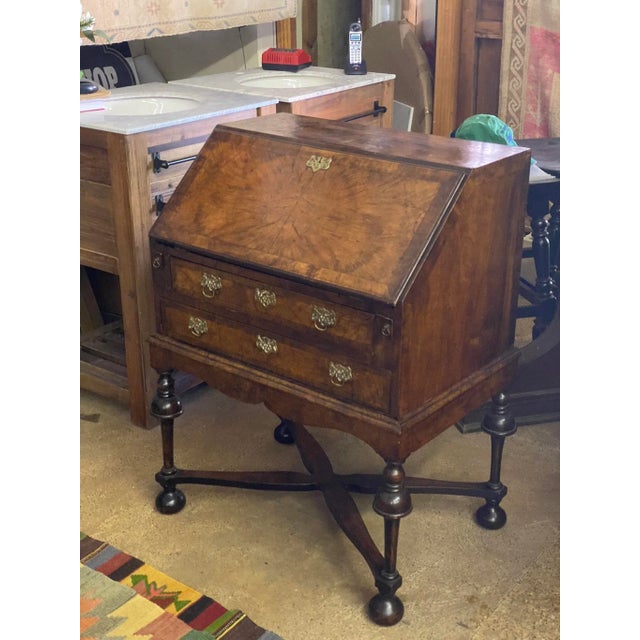 19th Century Antique English Bureau Desk on Stand in Walnut For Sale - Image 6 of 12