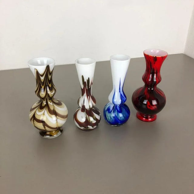 Vintage Multicolored Opaline Florence Vases, Italy, 1970s, Set of 4 For Sale - Image 3 of 14