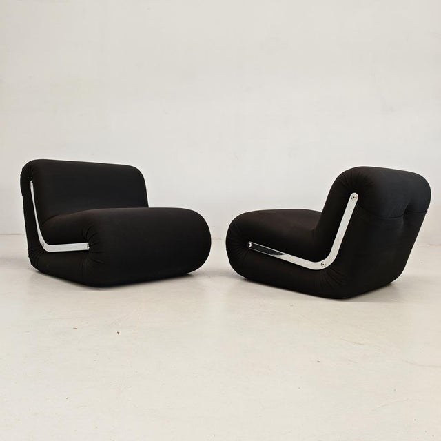 Boomerang Armchairs in Black Stretch Fabric by Rodolfo Bonetto for Flexform, 1970s, Set of 2 For Sale - Image 14 of 18
