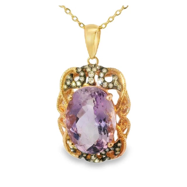 14K Pink Rose Gold Diamond Amethyst Filigree Pendant Necklace Discover the perfect blend of elegance and color with this...