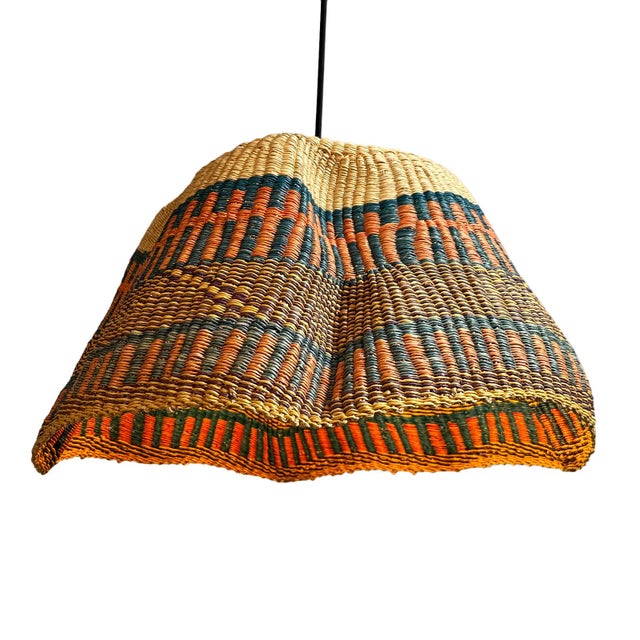 Tribal African Bolga Wave Vintage Tribal Basket Pendant Light For Sale - Image 3 of 5